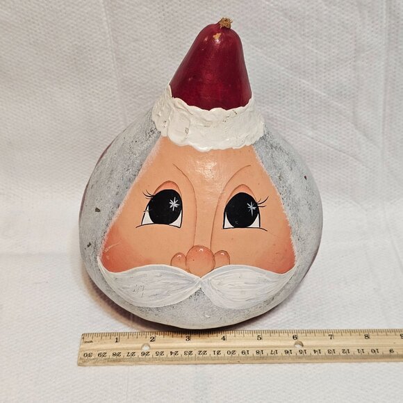 Hand Painted Whimsical Folk Art Christmas Santa Face Gourd Red 8” Tall x 7” Wide - Picture 13 of 13
